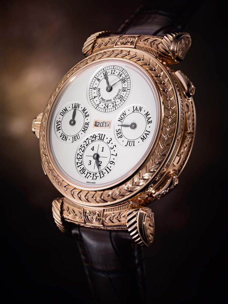 The 20 complications in the new Patek Philippe Grandmaster Chime Ref. 5175 watch include a grande and petite sonnerie (the former chiming quarter and full hours as long as the watch is wound; the latter just the hours) and a minute repeater.